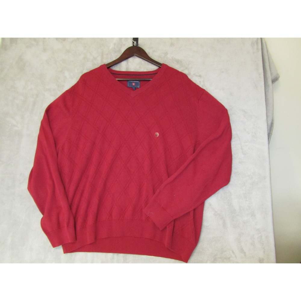 Saddlebred Mens XXL Red Diamond Textured Knit V-Neck Pullover‎ Sweater NWT